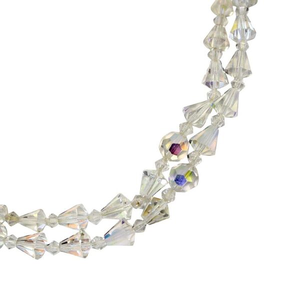 Vintage Aurora Borealis Crystal Bead Necklace 2 Strand w Rhinestone 22" -Hey Viv - Picture 5 of 6